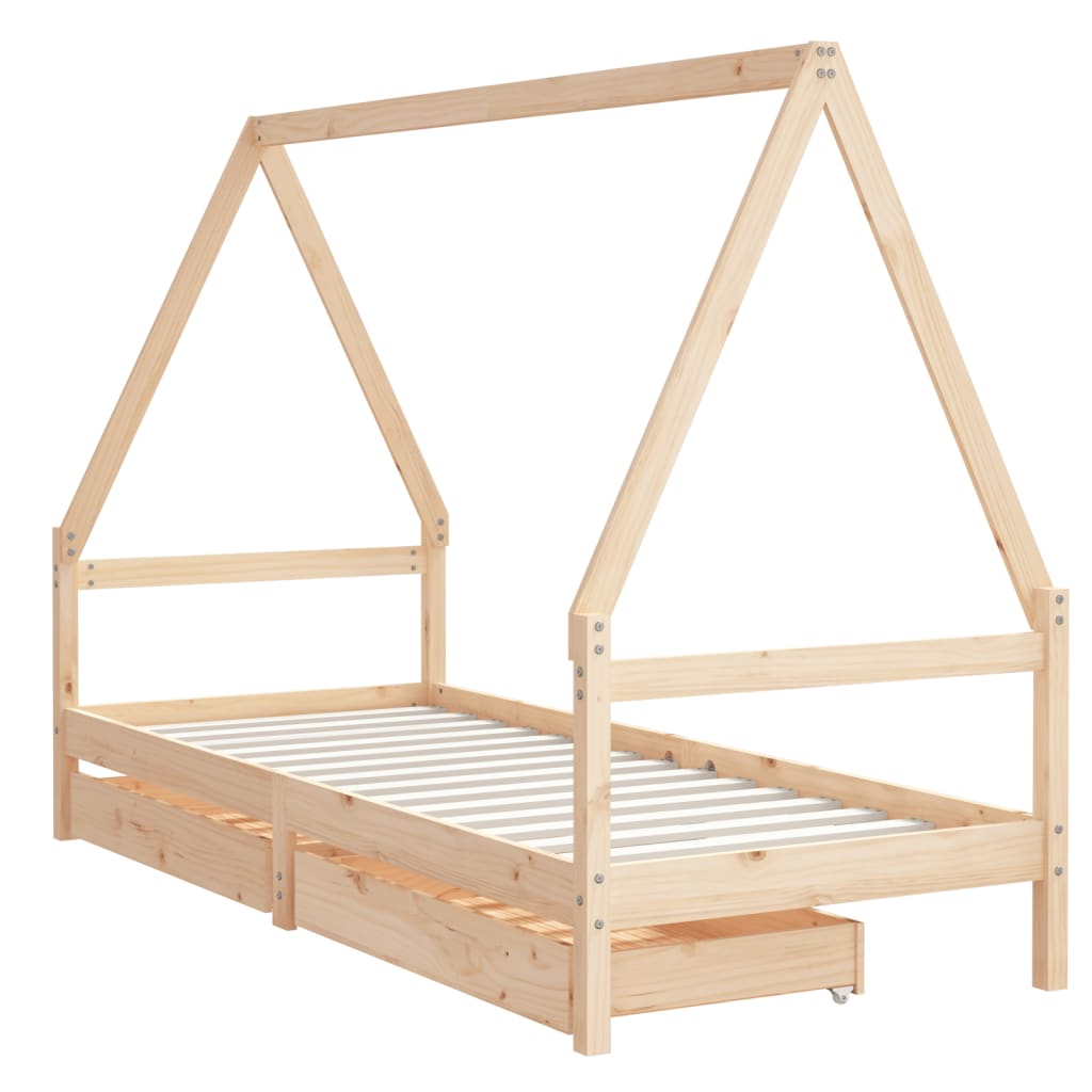 Kids Bed Frame with Drawers 80x200 cm Solid Wood Pine