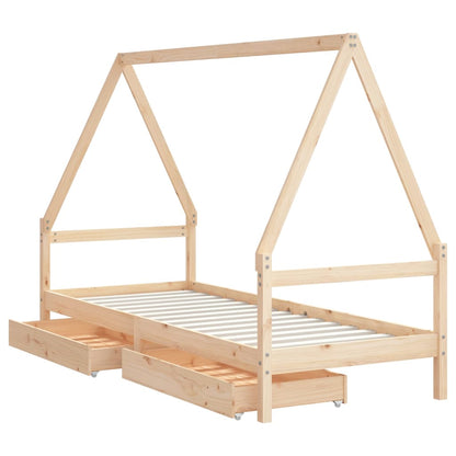 Kids Bed Frame with Drawers 80x200 cm Solid Wood Pine