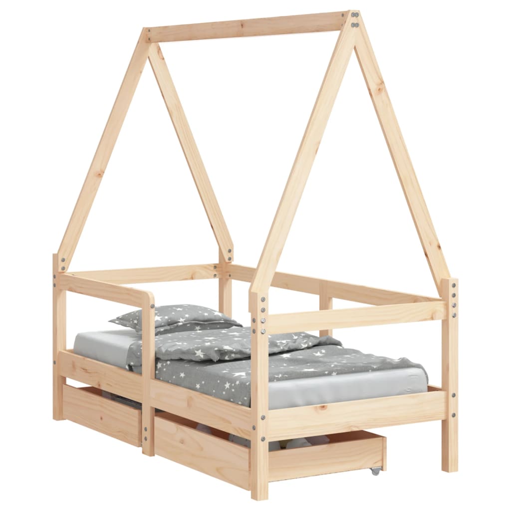 Kids Bed Frame with Drawers 70x140 cm Solid Wood Pine