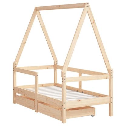 Kids Bed Frame with Drawers 70x140 cm Solid Wood Pine