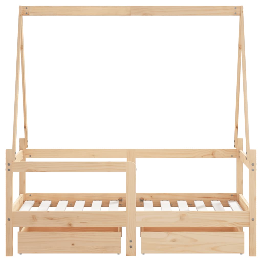 Kids Bed Frame with Drawers 70x140 cm Solid Wood Pine