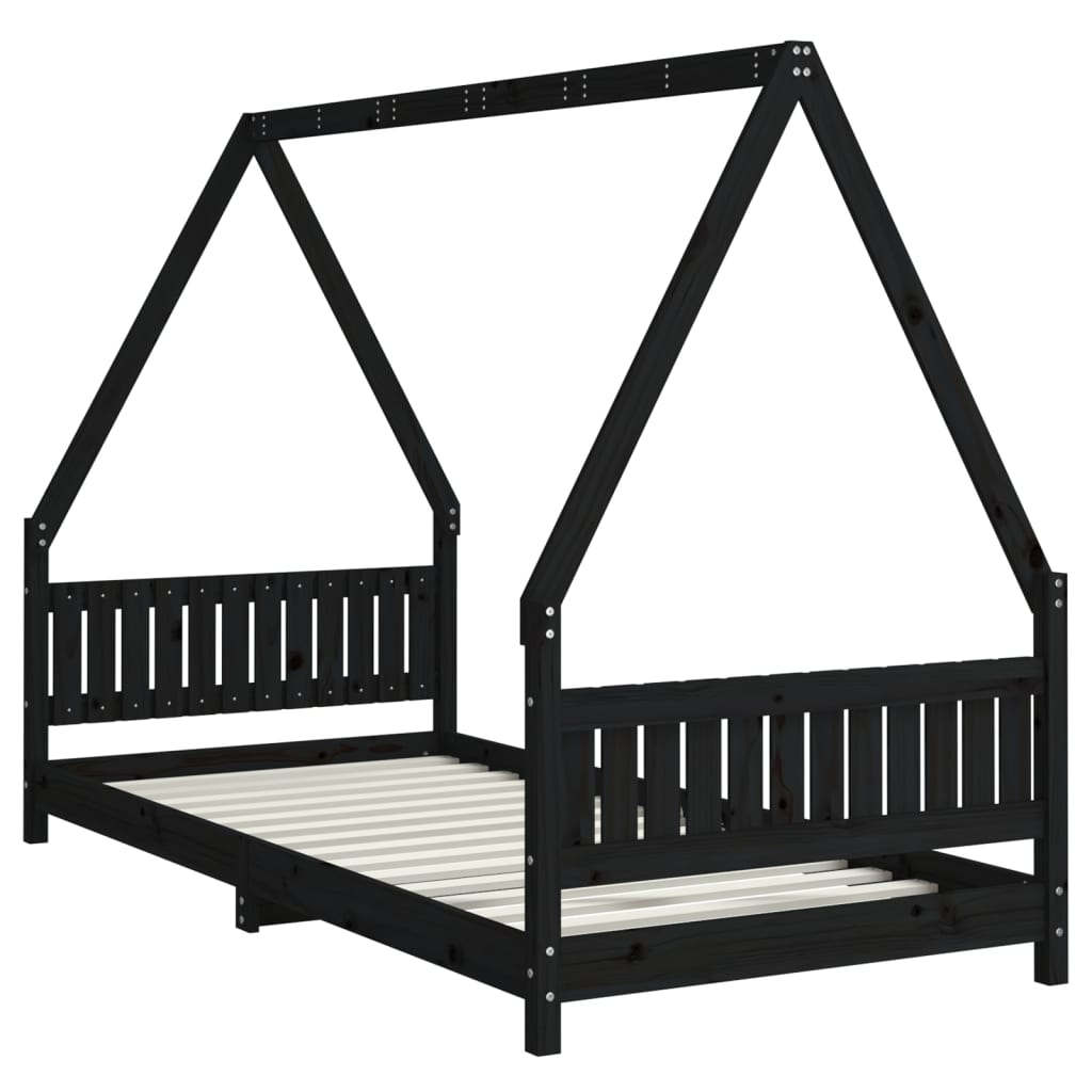 Kids Bed Frame Black 90x200 cm Solid Wood Pine