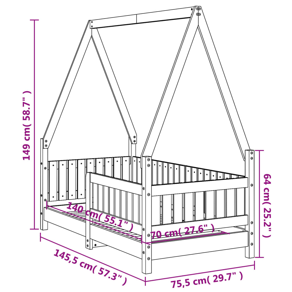 Kids Bed Frame 70x140 cm Solid Wood Pine