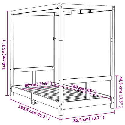 Kids Bed Frame Black 80x160 cm Solid Wood Pine