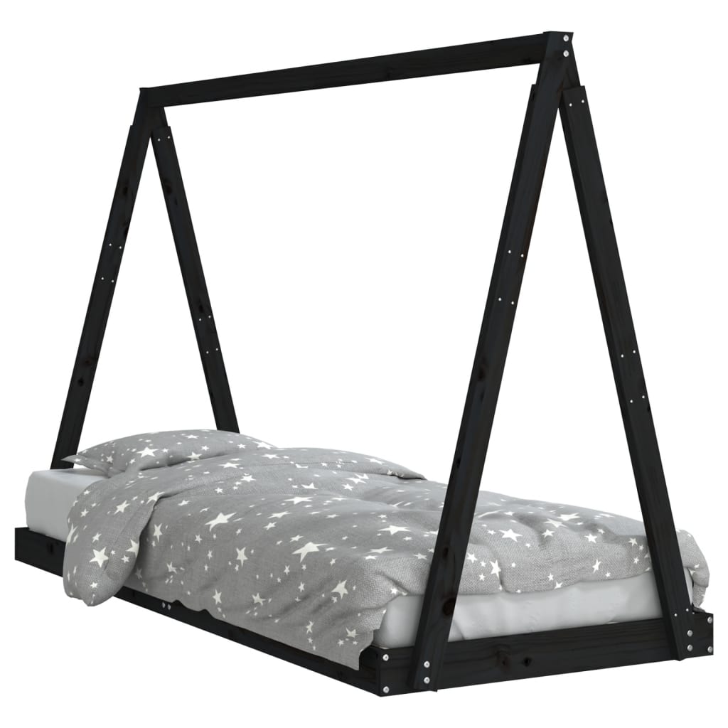 Kids Bed Frame Black 80x200 cm Solid Wood Pine