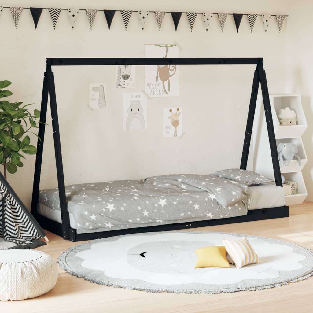 Kids Bed Frame Black 80x200 cm Solid Wood Pine