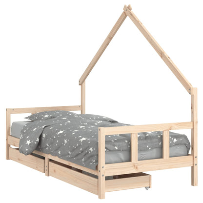 Kids Bed Frame with Drawers 90x190 cm Solid Wood Pine