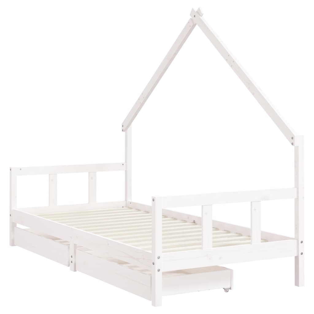 Kids Bed Frame with Drawers White 90x200 cm Solid Wood Pine