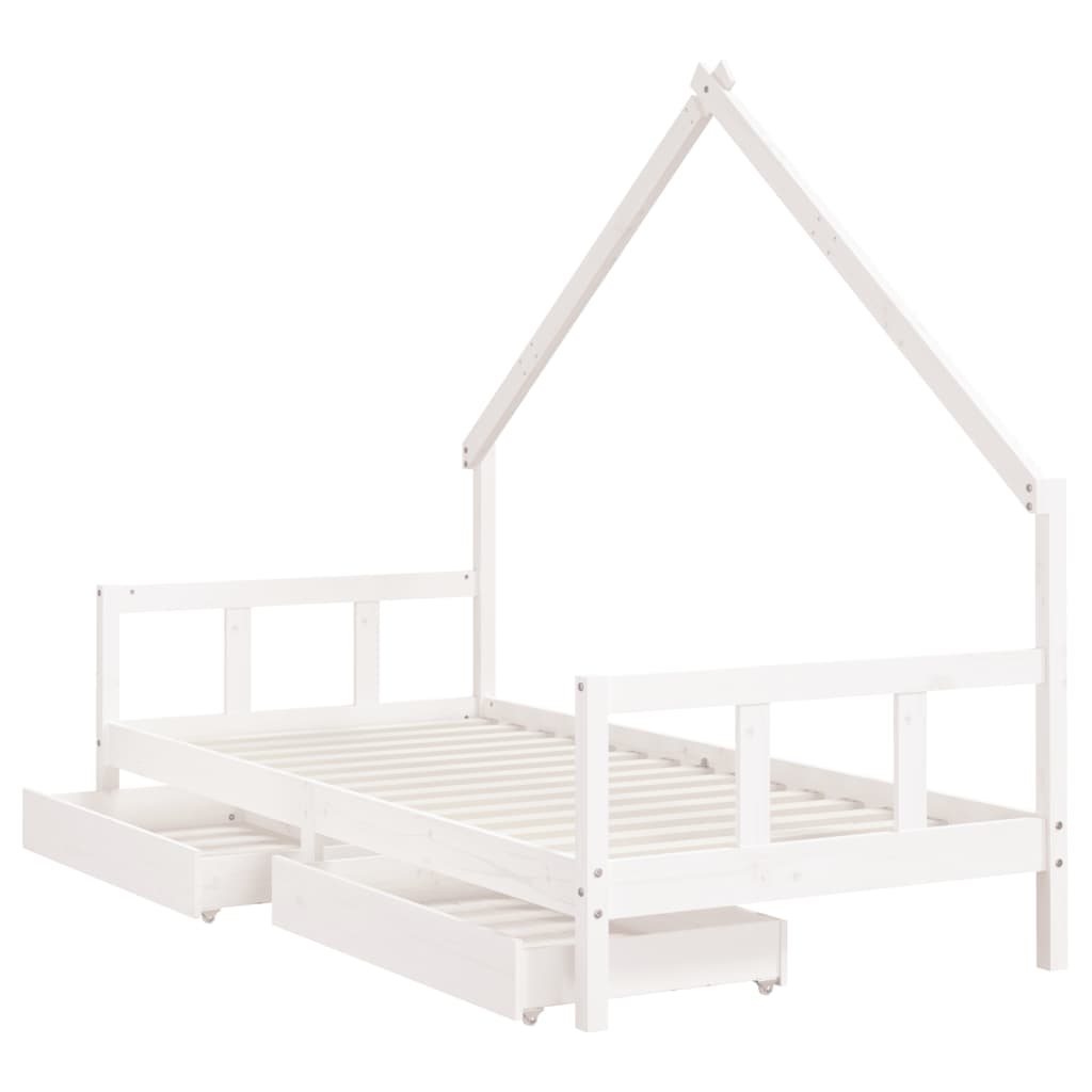 Kids Bed Frame with Drawers White 90x200 cm Solid Wood Pine