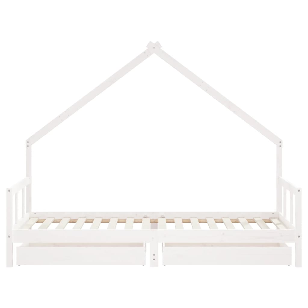 Kids Bed Frame with Drawers White 90x200 cm Solid Wood Pine