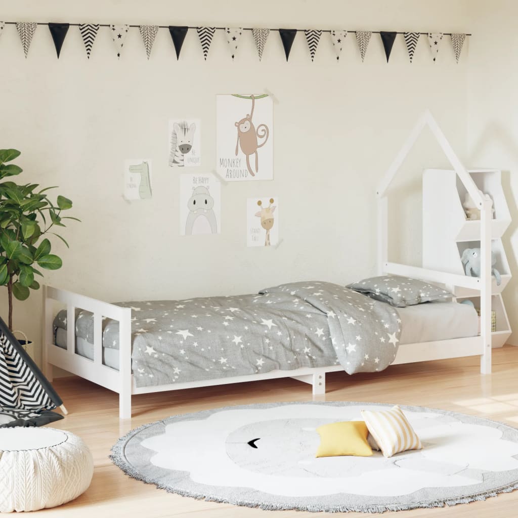 Kids Bed Frame White 90x200 cm Solid Wood Pine