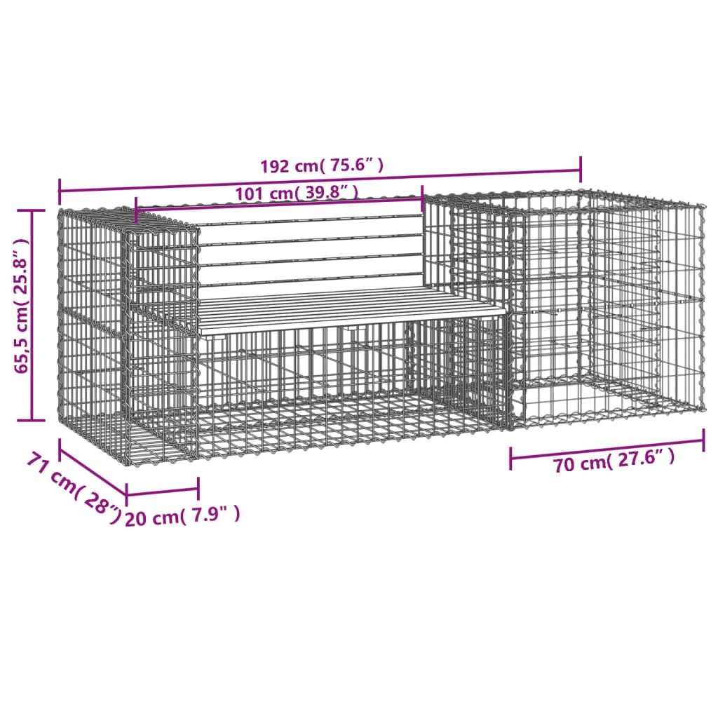 Garden Bench with Gabion Basket Impregnated Wood Pine