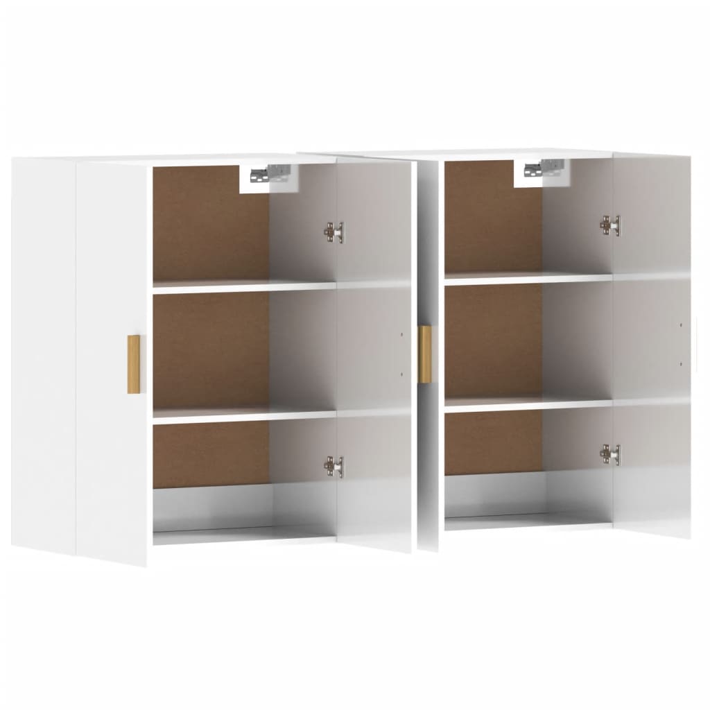 Wall Mounted Cabinets 2 pcs High Gloss White Engineered Wood