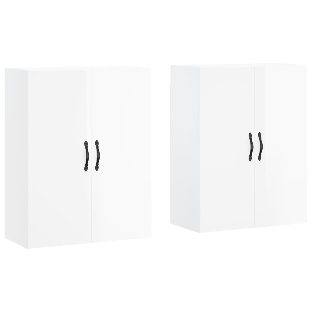 Wall Mounted Cabinets 2 pcs High Gloss White Engineered Wood