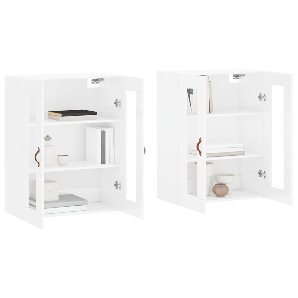 Wall Mounted Cabinets 2 pcs High Gloss White Engineered Wood