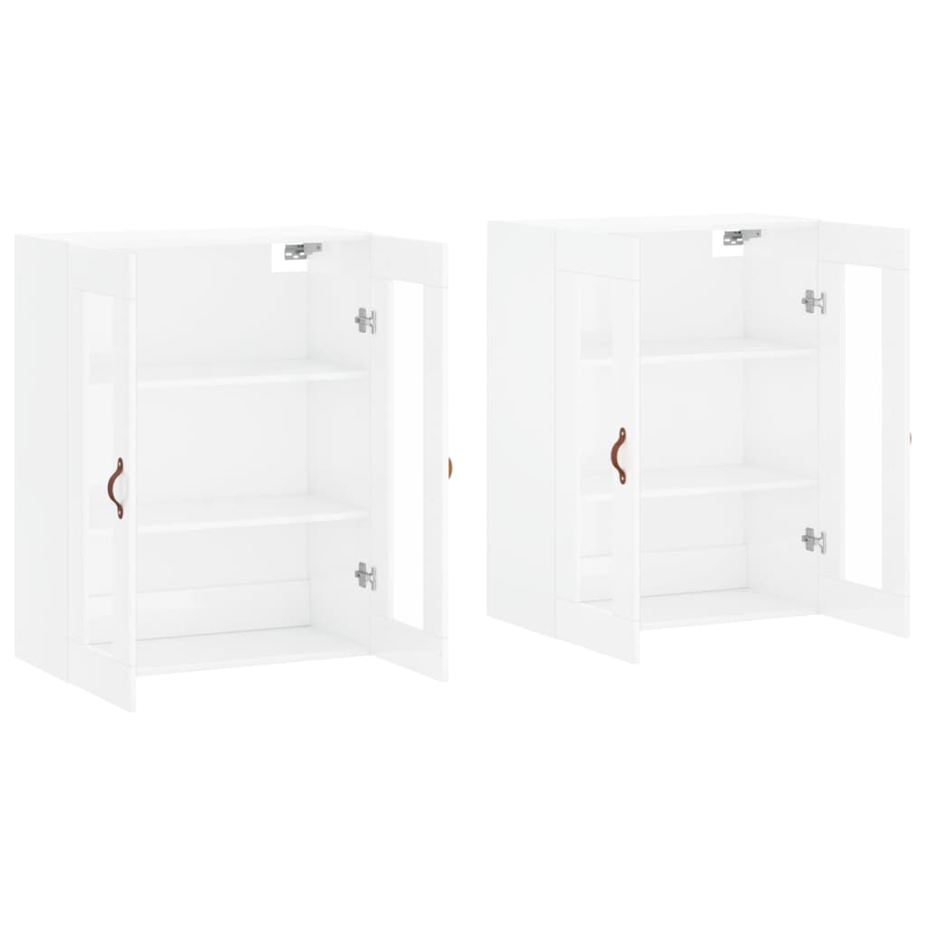 Wall Mounted Cabinets 2 pcs High Gloss White Engineered Wood