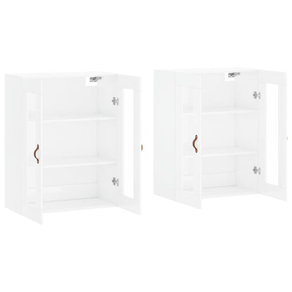 Wall Mounted Cabinets 2 pcs High Gloss White Engineered Wood