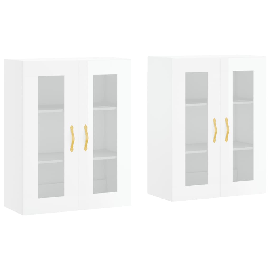 Wall Mounted Cabinets 2 pcs High Gloss White Engineered Wood