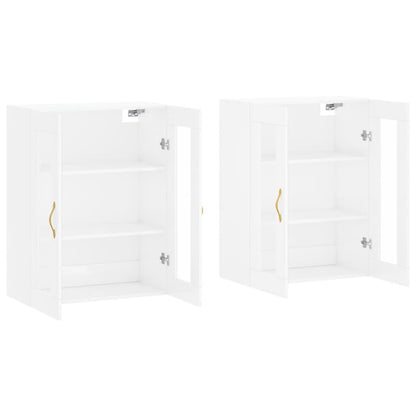 Wall Mounted Cabinets 2 pcs High Gloss White Engineered Wood