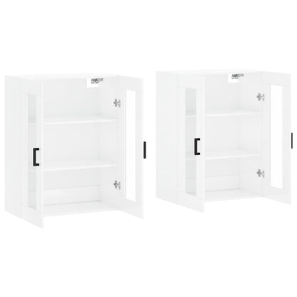 Wall Mounted Cabinets 2 pcs High Gloss White Engineered Wood