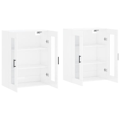 Wall Mounted Cabinets 2 pcs High Gloss White Engineered Wood