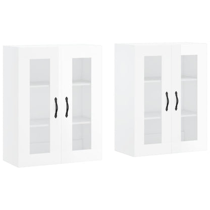 Wall Mounted Cabinets 2 pcs High Gloss White Engineered Wood