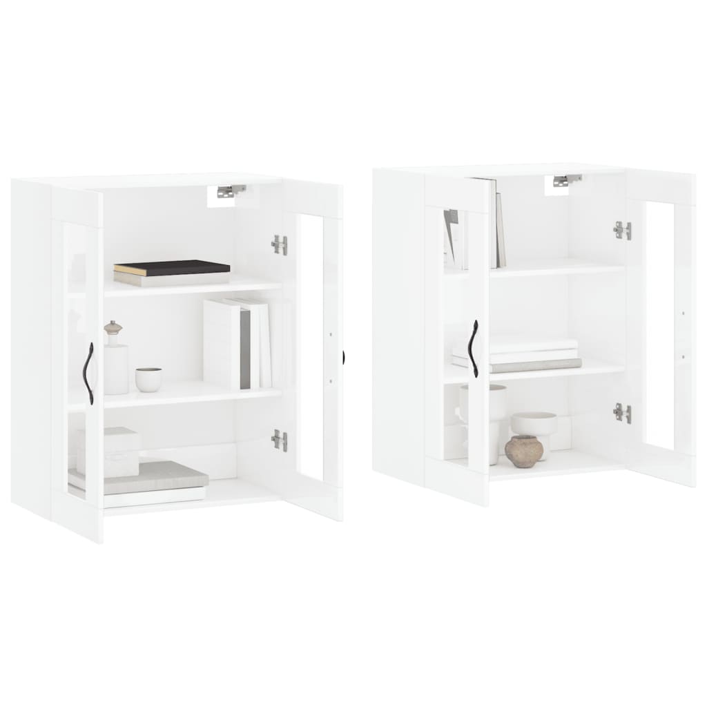 Wall Mounted Cabinets 2 pcs High Gloss White Engineered Wood