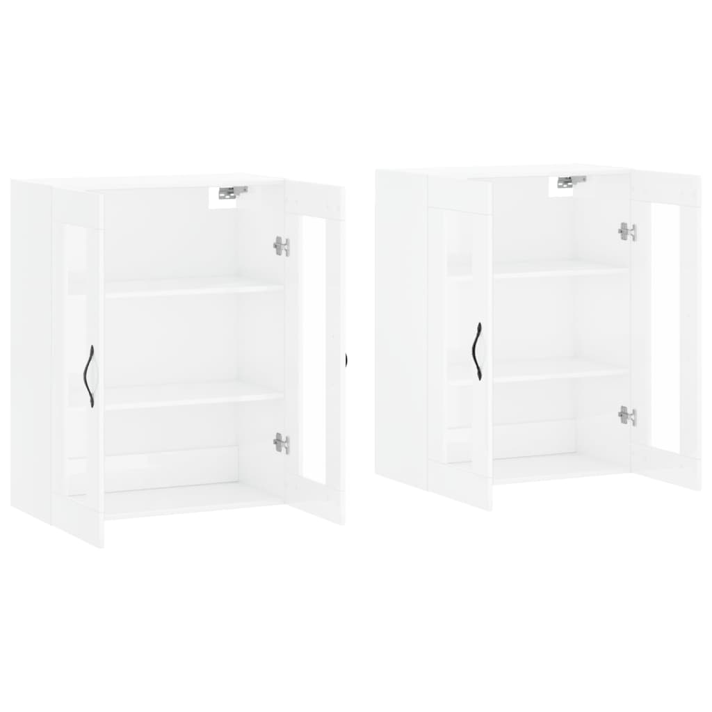 Wall Mounted Cabinets 2 pcs High Gloss White Engineered Wood