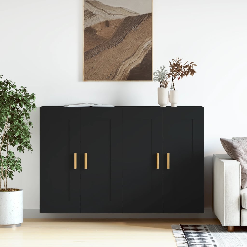 Wall Mounted Cabinets 2 pcs Black Engineered Wood