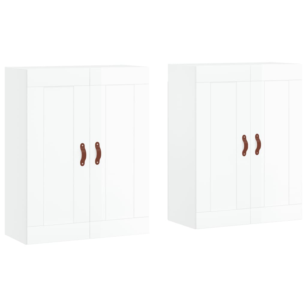 Wall Mounted Cabinets 2 pcs High Gloss White Engineered Wood