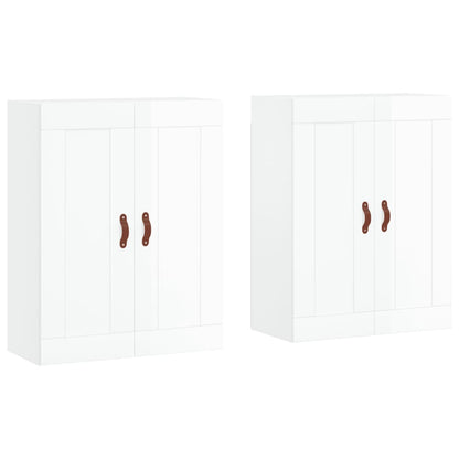 Wall Mounted Cabinets 2 pcs High Gloss White Engineered Wood