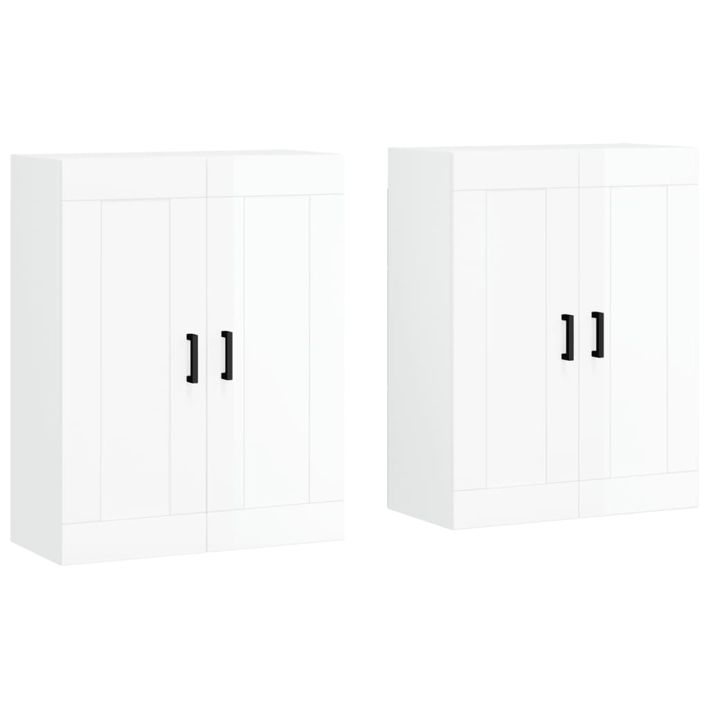 Wall Mounted Cabinets 2 pcs High Gloss White Engineered Wood