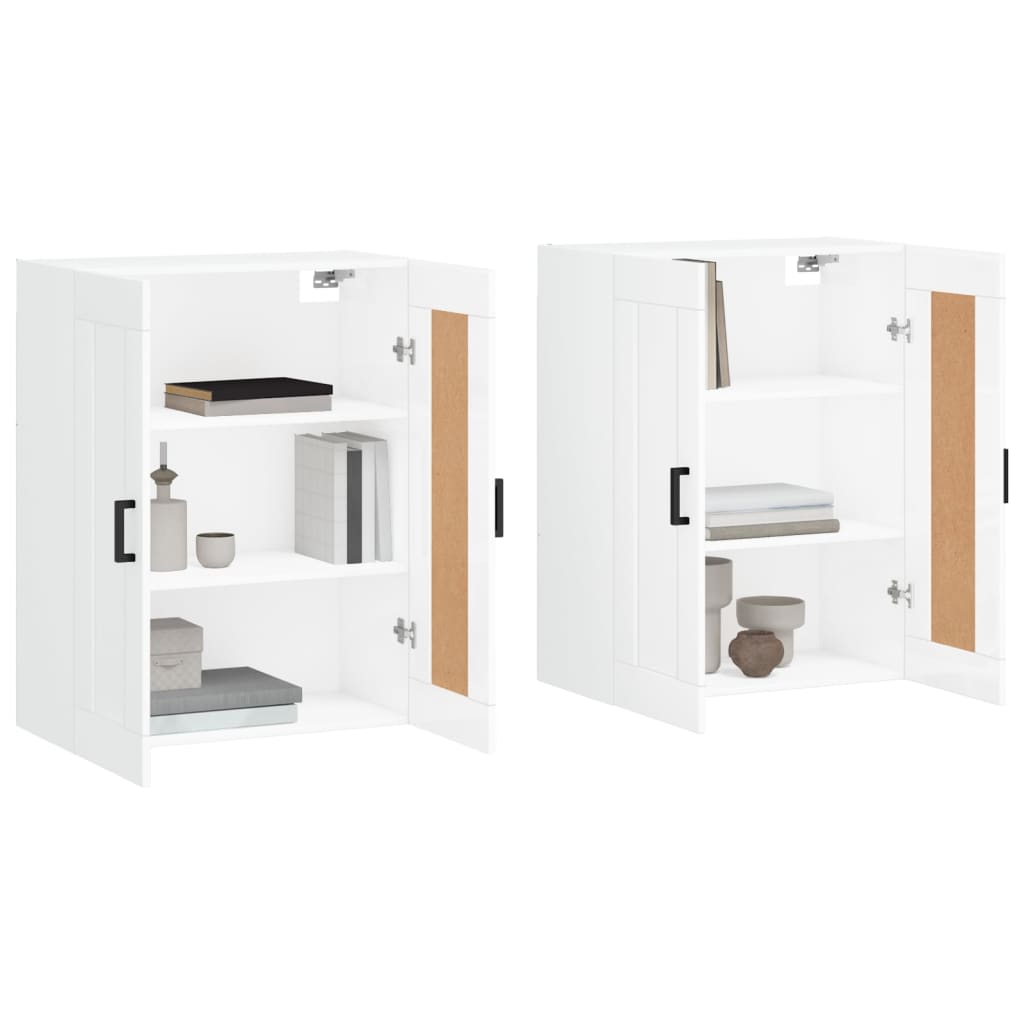 Wall Mounted Cabinets 2 pcs High Gloss White Engineered Wood