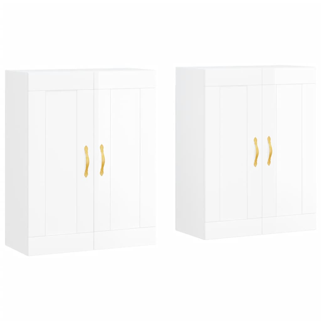 Wall Mounted Cabinets 2 pcs High Gloss White Engineered Wood