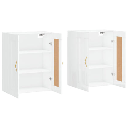 Wall Mounted Cabinets 2 pcs High Gloss White Engineered Wood