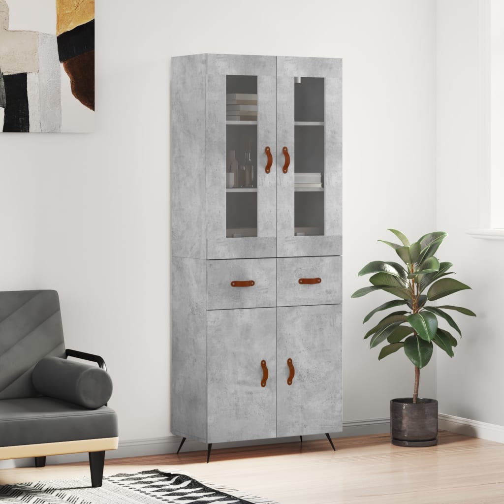 Highboard Concrete Grey 69.5x34x180 cm Engineered Wood