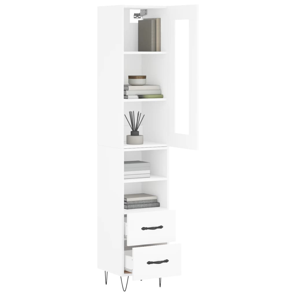 Highboard White 34.5x34x180 cm Engineered Wood