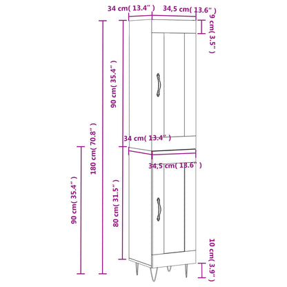 Highboard White 34.5x34x180 cm Engineered Wood