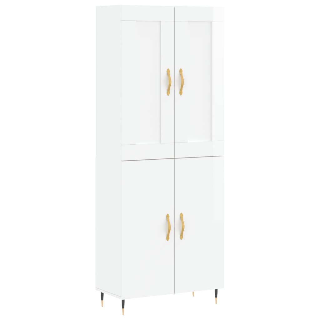 Highboard High Gloss White 69.5x34x180 cm Engineered Wood