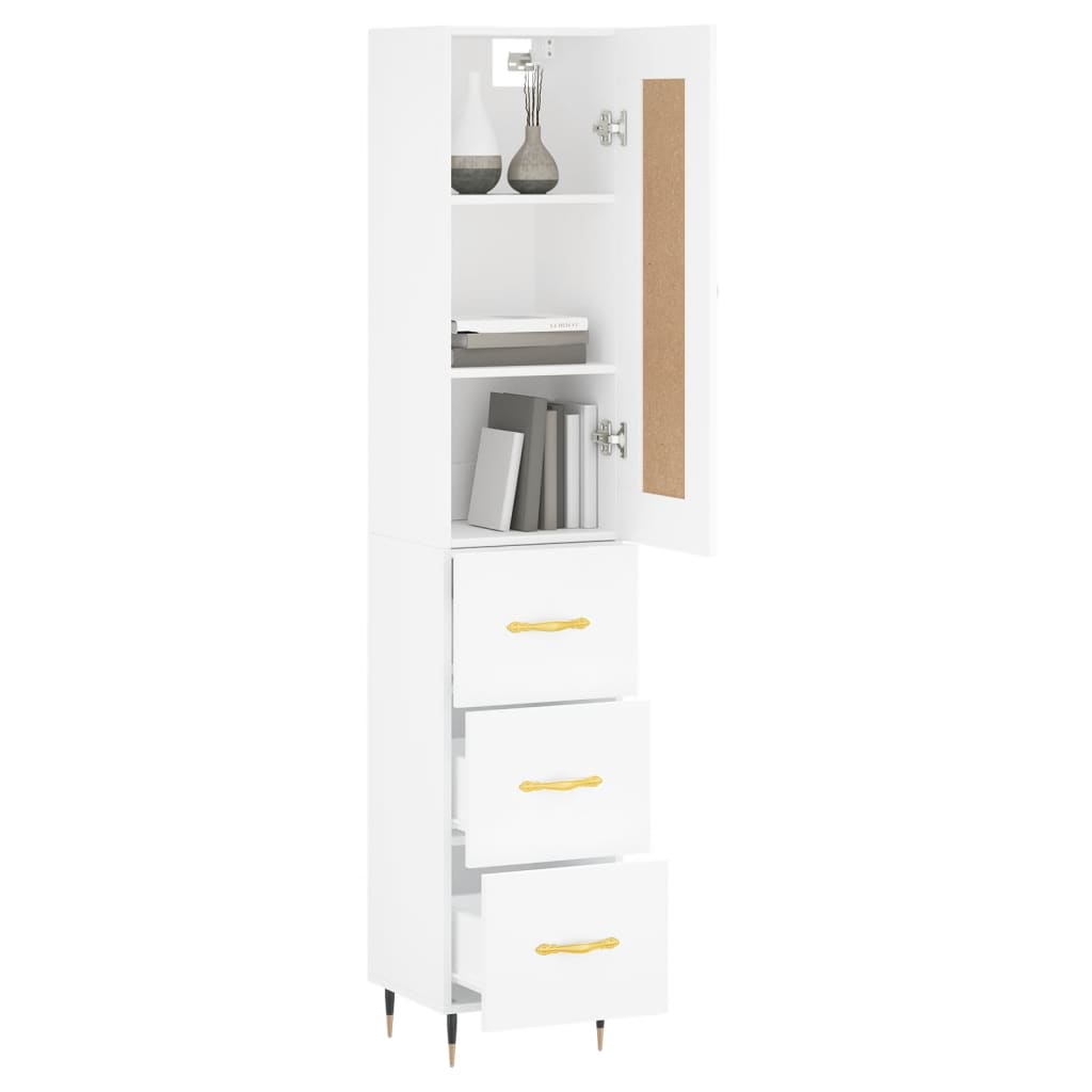 Highboard White 34.5x34x180 cm Engineered Wood