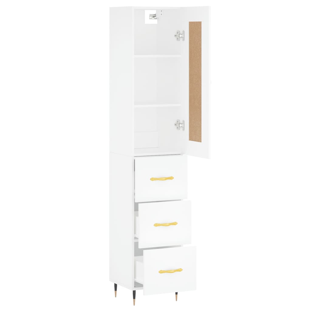 Highboard White 34.5x34x180 cm Engineered Wood