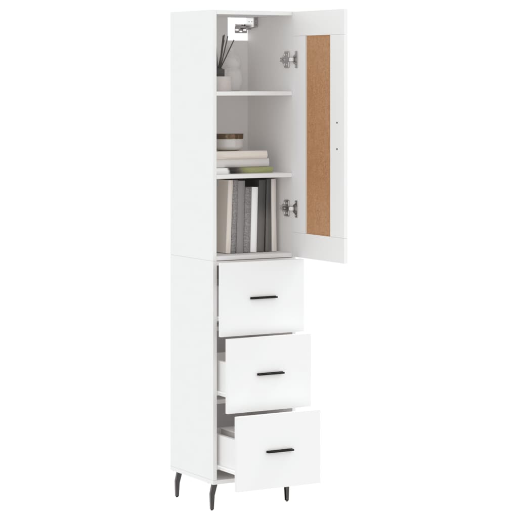 Highboard White 34.5x34x180 cm Engineered Wood