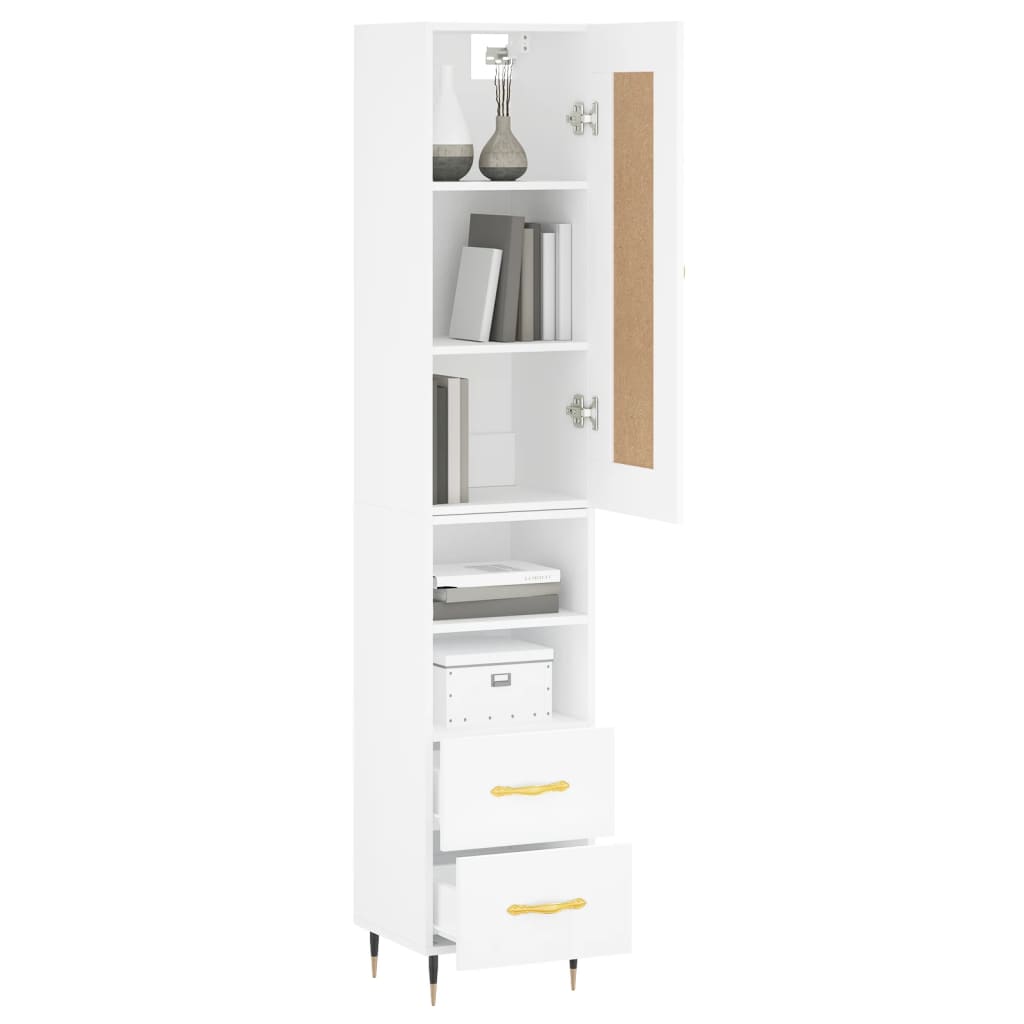 Highboard White 34.5x34x180 cm Engineered Wood