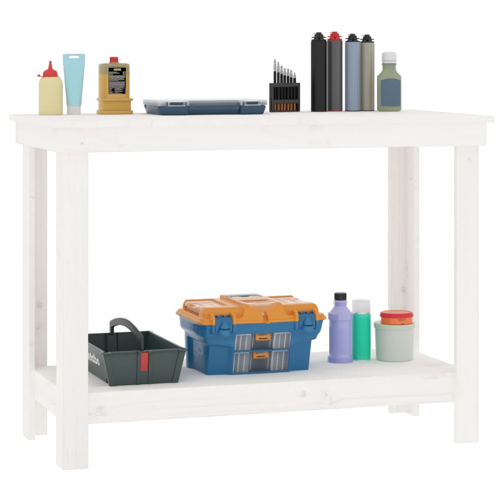 Work Bench White 110x50x80 cm Solid Wood Pine