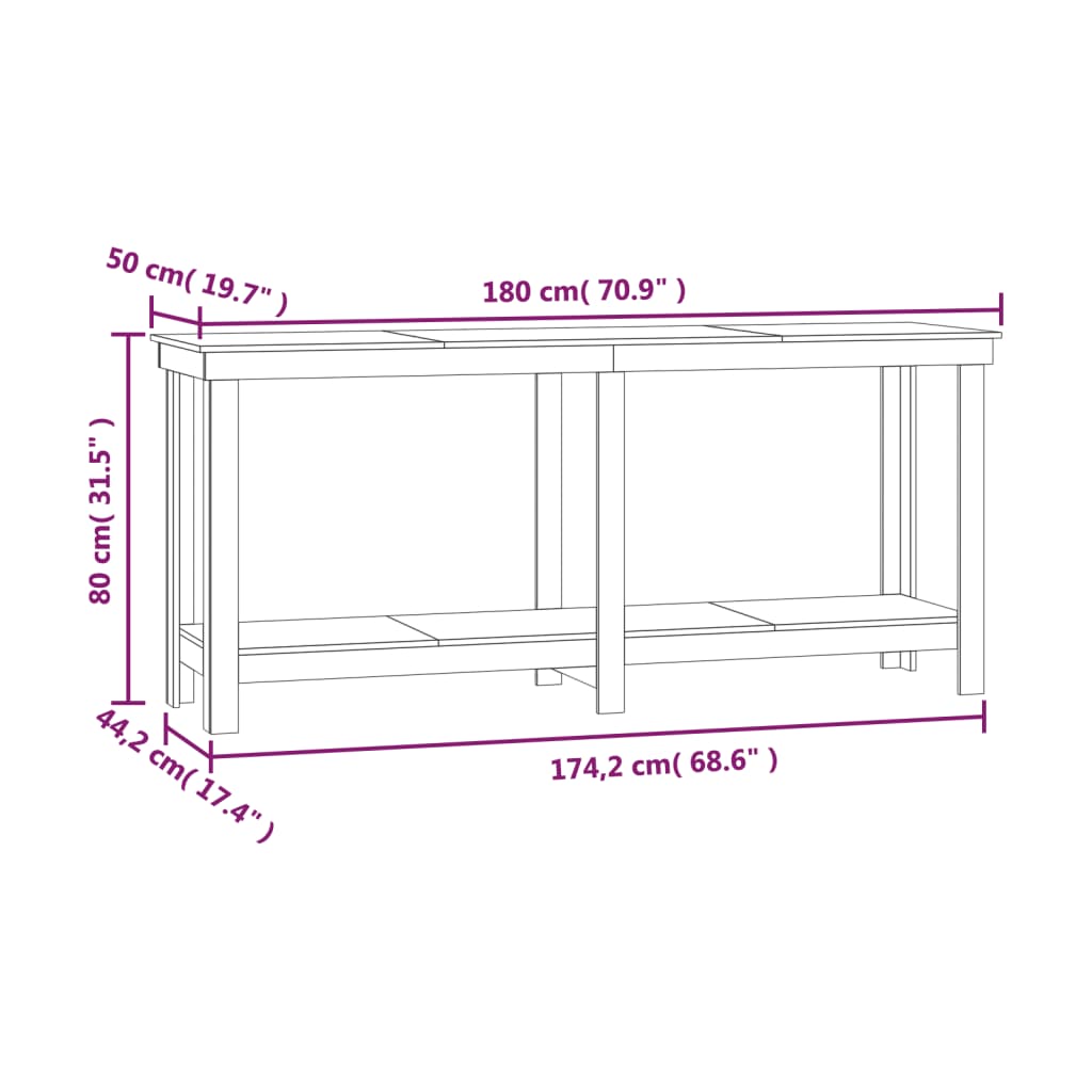 Work Bench Grey 180x50x80 cm Solid Wood Pine