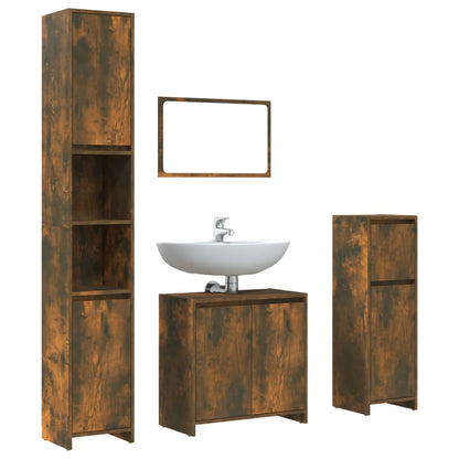 4 Piece Bathroom Furniture Set Smoked Oak Engineered Wood