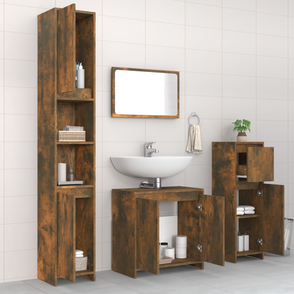 4 Piece Bathroom Furniture Set Smoked Oak Engineered Wood