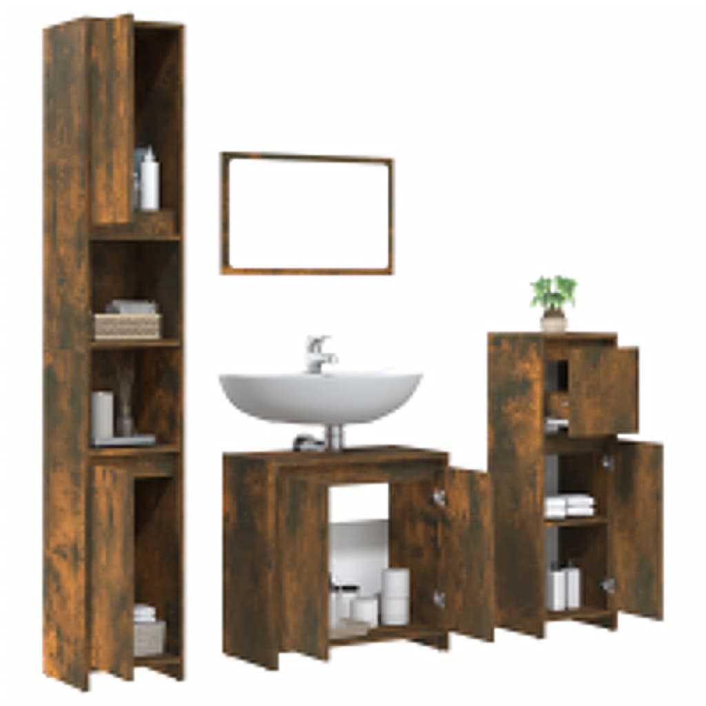 4 Piece Bathroom Furniture Set Smoked Oak Engineered Wood