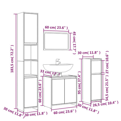 4 Piece Bathroom Furniture Set Smoked Oak Engineered Wood