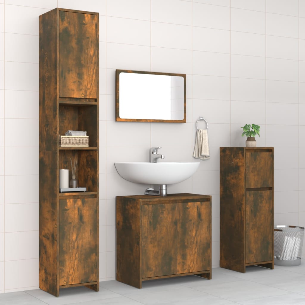 4 Piece Bathroom Furniture Set Smoked Oak Engineered Wood